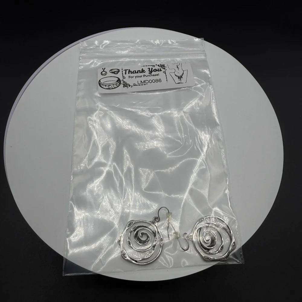 Silver Tone Spiral Coil Drop Earrings Abstract Eye Swirl Dangle Boho PiercedSilv
